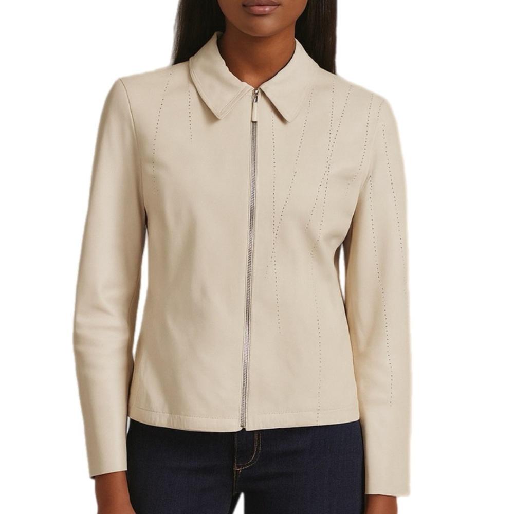Real Leather Jaeger Cream Color Jacket size 6